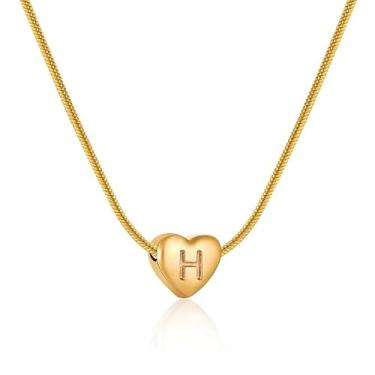 Imagem de Colar Personalizado Coração com Letra Inicial - Pingente Coração Pequeno A a Z em Banho de Ouro 18K ou Prata (Ouro,H)