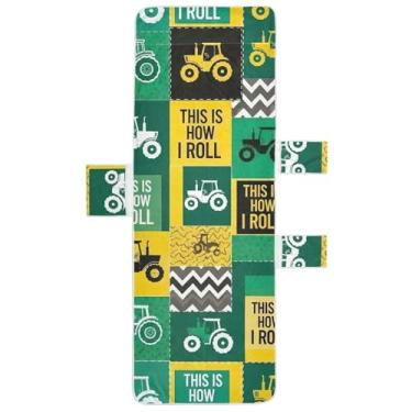 Imagem de Tratores verdes amarelos estampados capa de espreguiçadeira toalhas de cadeira sala de piscina cadeira de praia espreguiçadeira espreguiçadeira de praia 85 x 76 centímetros