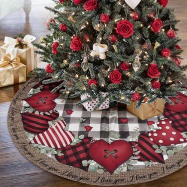 Imagem de Saia de árvore de dia dos namorados 91 cm, preto e branco, xadrez buffalo, coração, árvores, tapete para o dia dos namorados, decoração interna e externa