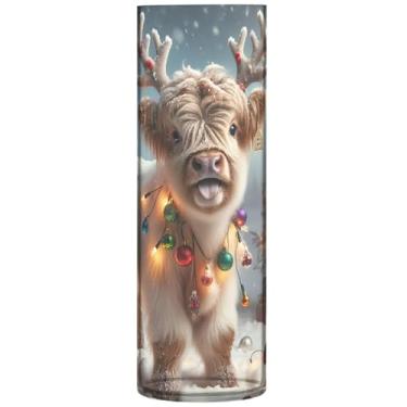 Imagem de Vasos de flores cilíndricos para buquê de vaca highland natal inverno vaso de flores redondo bonito personalizado floral mesa centros de mesa, 30 cm x 9,9 cm