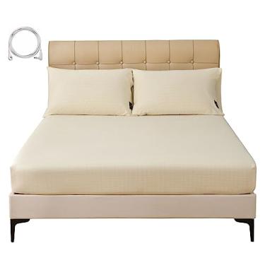 Imagem de Lençóis Queen, 12% prata + 88% algodão orgânico, lençol com elástico profundo para melhorar o sono e o bem-estar (branco, Queen - 152 x 203 x 38 cm)