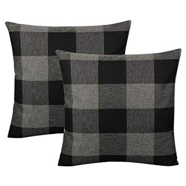 Imagem de VAKADO Capas de almofada xadrez buffalo, preto e cinza, 55 x 55 cm, conjunto de 2 fronhas decorativas retrô rústicas damas decorativas para decoração de casa para sofá-cama e sofá