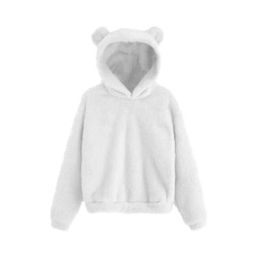 Imagem de Moletom Feminino De Inverno Com Capuz De Pelúcia, Manga Longa, Orelhas
