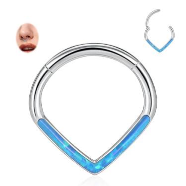 Imagem de FUNLMO Joia de septo 16G Brincos Daith Anel de septo clockker de aço cirúrgico Daith Rook Tragus Piercing Joia Pequena Brinco de argola Coração Lua Design de Círculo Duplo, Metal, outro