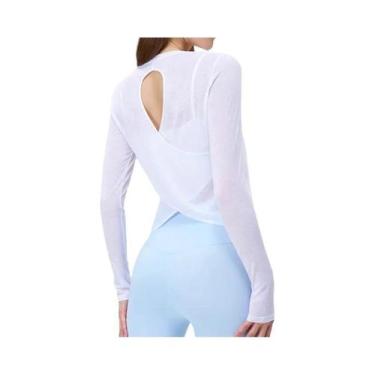 Imagem de Camiseta De Yoga Feminina Sem Costas De Manga Longa Verão Respirável C