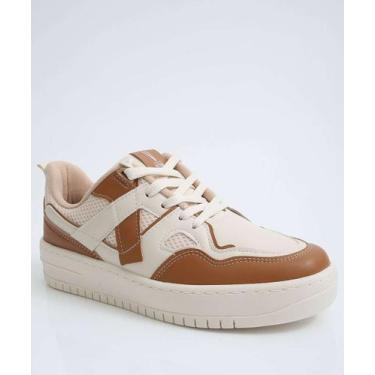 Imagem de Tênis Casual Feminino Recortes Vizzano-11374, 38, Branco, Marrom