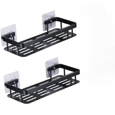 Imagem de Prateleira de Parede Autoadesiva, Conjunto com 2 Peças, Organizador de Banheiro em Alumínio, Preto