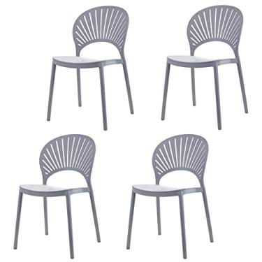 Imagem de TRGCJGH Cadeira de jantar com encosto curvo, cadeira de jantar bistrô sem braços, cadeira de jantar de plástico moderna com encosto curvo, plástico premium, cinza