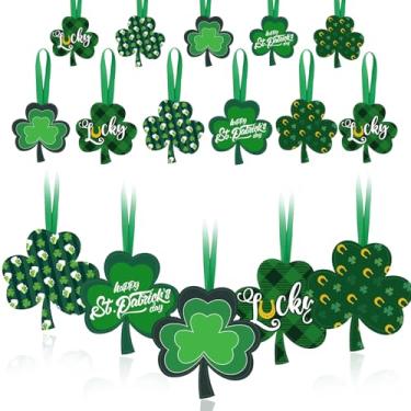 Imagem de 20 peças de enfeite de dia de São Patrício para árvore, ornamento de trevo verde de feltro para pendurar com sorte, feliz dia de São Patrício para decorações de mesa de árvore de festa do dia da sorte
