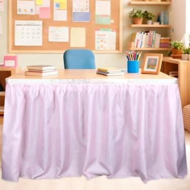 Imagem de Saia de mesa pastel de 2,5 m para mesa de professores, decoração de sala de aula, resistente a amassados, plissada, para jardim de infância, pré-escola, escritório, festa de aniversário (estilo 6)