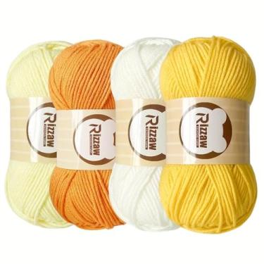 Imagem de Pacote com 4 fios de crochê para crochê 50 g de novelos de acrílico - kit inicial de crochê e tricô para artes coloridas e artesanato - amarelo