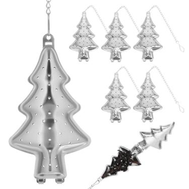 Imagem de VOSAREA 6 peças de infusor de chá criativo de aço inoxidável, design exclusivo de árvore de Natal, coador de chá para folhas soltas, ferramenta de preparação eficiente para casa e escritório, filtra