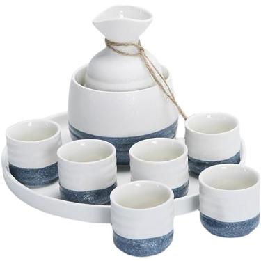 Imagem de Conjunto de vinho de saquê de cerâmica de vidro de licor japonês Half Jin Floco de neve quente (D conforme mostrado)