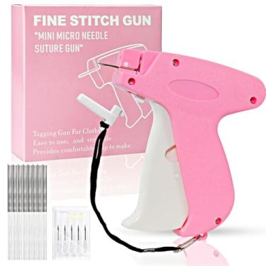 Imagem de Pistola de costura para roupas - Fixador rápido de roupas de mão - Pistola de etiquetagem - Inclui 6 agulhas, 1000 fixadores pretos e 1000 fixadores brancos (Rosa-branco)