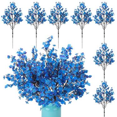 Imagem de Ovveroche 21 hastes de flores artificiais azuis para bebês, 5 ramos por haste, decoração de outono, Natal, buquê de flores de Gypsophila artificiais douradas para centro de mesa, dia das bruxas
