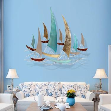 Imagem de Decoração de arte de parede de metal, esculturas náuticas de navio para sala de estar, sala de jantar, escultura retrô 3D para pendurar na parede, mural vintage, arte costeira, decoração de quarto