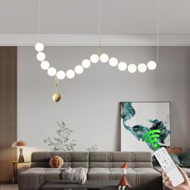 Imagem de Lustre moderno de LED, elegante e decorativo, com cúpula em acrílico branco regulável, 10 lâmpadas, ideal para sala de jantar, cozinha estilo fazenda, mesa de jantar ou ilha.