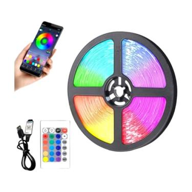 Imagem de Fita LED RGB 5050 5M com Controle Bluetooth, Aplicativo, Ritmo Musical, Controle Remoto, USB, 5 Metros