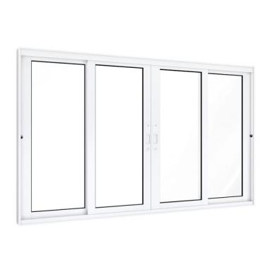 Imagem de Janela de Correr Alumínio Central 2 Folhas Móveis 2 Fixas Lucasa Eccellente 120cmx200cm Branco