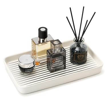 Imagem de Bandeja de banheiro branca de 25 x 15 cm x 2,5 cm para bancada - Bandeja organizadora decorativa de cerâmica para cômoda, vaso sanitário, perfume, suporte de esponja, dispensador de saboneteira para
