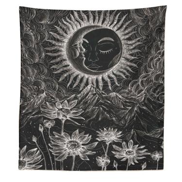 Imagem de Tapeçaria em preto e branco, abstrato, sol, 150x100cm, microtecido