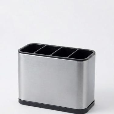 Imagem de Escorredor Porta Talheres Aço Inox: Organizador de Pia com 4 Divisórias, Drenagem Rápida e Design Moderno