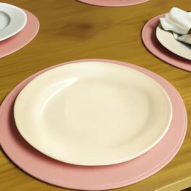 Imagem de Jogo Americano 6 peças Souplat Redondo Caramelo Dupla-Face Mesa De Jantar – Elegante e Prático para Sua Decoração (ROSA/PRETO,JOGO COM 6 PEÇAS)