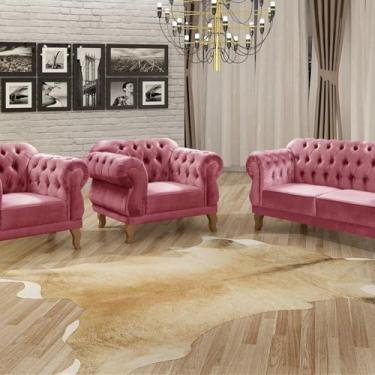 Imagem de Conjunto Sofá Duquesa Chesterfield 2 Lugares e 2 Poltronas Rosa