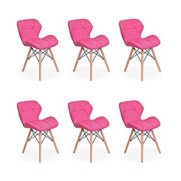 Imagem de Kit 06 Cadeiras Charles Eames Eiffel Slim Wood Estofada - Rosa