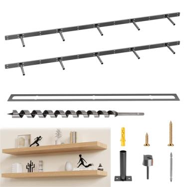 Imagem de Kinchoix Suporte de prateleira flutuante oculto 147 cm, prateleira flutuante resistente, 2 peças, ferragens de aço sólido espesso para prateleiras de parede ocultas, suporte para cozinha/sala de estar