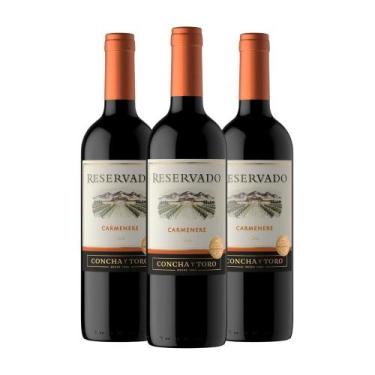 Imagem de Kit 3 Vinhos Chileno Concha Y Toro Reservado Carmenere 750mL