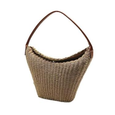 Imagem de GAFNED Bolsa feminina Shouder de palha boêmia nas axilas verão praia bolsa de axila casual de crochê sacola de compras, Marrom, tamanho �nico