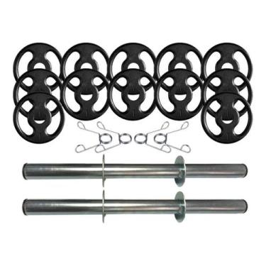Imagem de Kit com Barras de Halteres e Anilhas de Ferro - 18 Peças - 2M