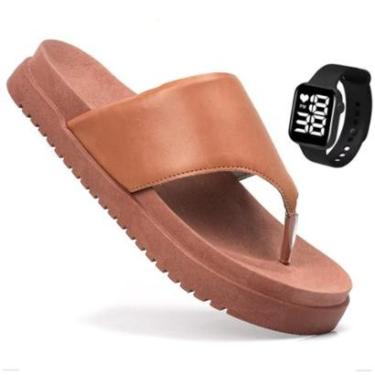 Imagem de Sandália De Dedo Papete Feminina Flatform Asa Delta Moda Blogueira Confortável + Relógio-Feminino