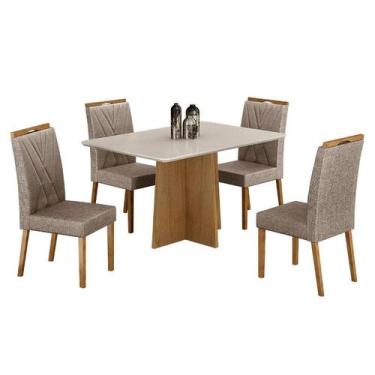 Imagem de Mesa de Jantar Jade 120x80cm Cinamomo Off White com 4 Cadeiras Lara Li