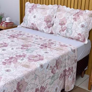 Imagem de Cobre Leito Queen Estampado Colcha Dupla Face Matelado c/ Porta Traves