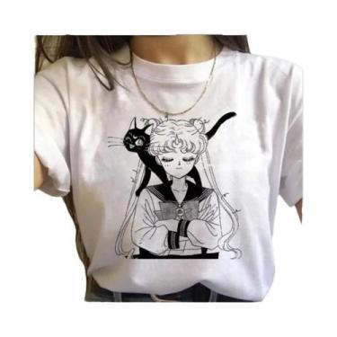 Imagem de Camiseta Gráfica Retro Sailor Moon De Algodão Para Verão, Casual, Unis