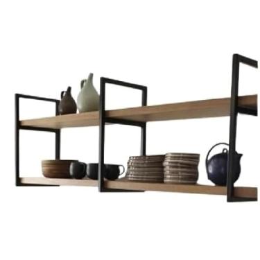 Imagem de Prateleira Dupla Flutuante Estilo Industrial, Ferro e MDF, 120cm, para Cozinha, Escritório e Sala