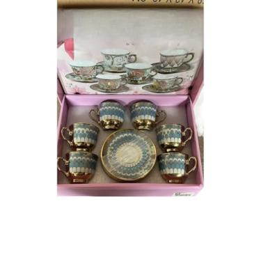 Imagem de Xícara de café kit com 12 peças de Cerâmica em porcelana(KS22212-AZUL)