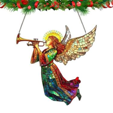 Imagem de Enfeite de árvore de Natal do coletor de sol, vitral dos coletores de sol da janela de Natal - Coletores de sol de anjo de Natal feitos à mão - Enfeites de coletor de sol para decoração de árvore de N