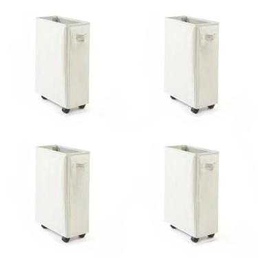 Imagem de Cesto de Roupa Suja Dobrável Com Rodas Universais Tecido Oxford,Organizador para Quarto e Banheiro,Ideal para Famílias(Off white KT4)