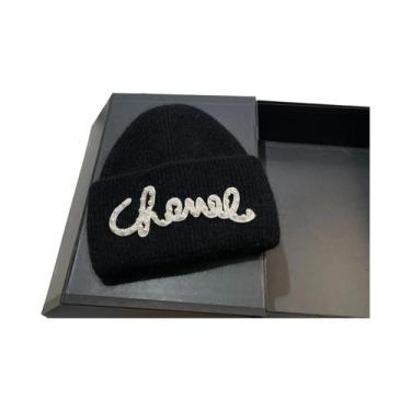 Imagem de Gorro De Inverno Feminino Quente De Tricô Com Pérolas E Pelo De Coelho