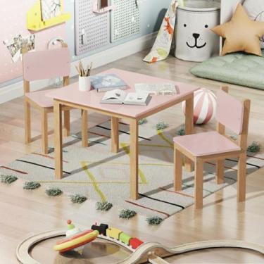 Imagem de Mesinha Infantil Em Madeira Maciça Isa Com 2 Cadeirinhas Para Atividad