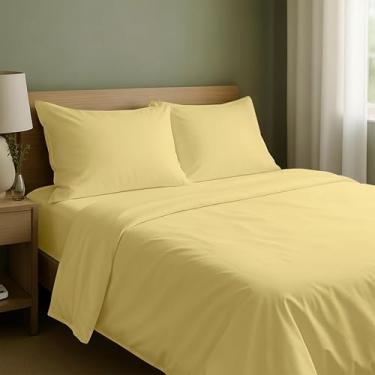 Imagem de California Design Den Jogo de cama Queen natural 100% algodão – Tecido de cetim macio, bolsos profundos, respirável, refrescante e durável, tamanho Queen (amarelo amanteigado)