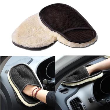 Imagem de 2 peças de luvas especiais de lã para lavagem de carro, engrossadas de um lado, limpeza de carro, ferramenta de limpeza de pano de pata de urso de espuma