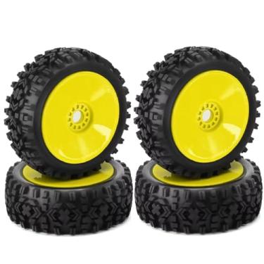 Imagem de Peças de carro RC compatíveis com 1/8 RC Car Monster Truck On Road Off-Road 4PCS RC roda pneu borracha 112 mm pneu 17 mm cubo hexagonal (amarelo)