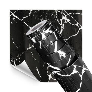 Imagem de Papel de Parede Adesivo Cozinha Alta Temperatura Marmore Preto 500x60c