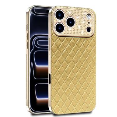 Imagem de Genérico Capa de couro com estampado de diamantes For iPhone 17/17 Air/17 Pro/17 Pro MAX, cobertura minimalista ultrafina, protetor de câmara e resistente a riscos para a pele (dourado, 17 Anos Ir)