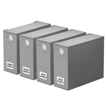 Imagem de Pacote com 4 organizadores e armazenamento de lençóis SpaceAid, organizador de lençóis dobrável para armário de linho, conjunto de lençóis com janela GG (tamanho Queen e King), recipiente organizador