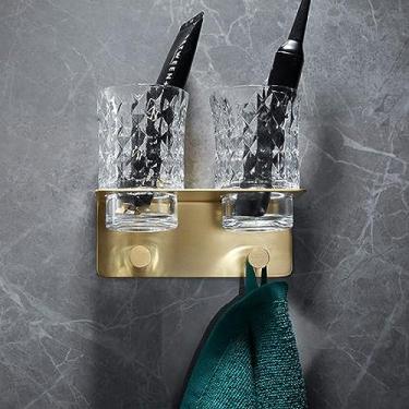 Imagem de Acessórios de banheiro Prateleira de banheiro Toalheiro de papel Suporte de escova de vaso sanitário Ranger de toalhas de banho de latão dourado escovado, toalheiro A (suporte de escova de dente)